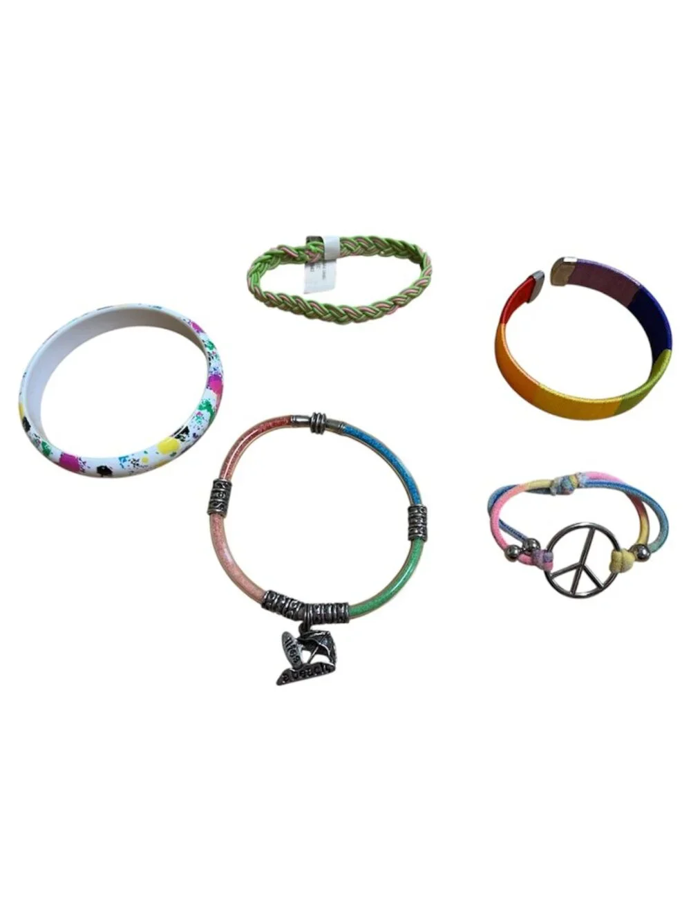 Fun Assorted Colorful Rainbow and Tie Dye Children's Bangles and Bracelets 5 pcs
